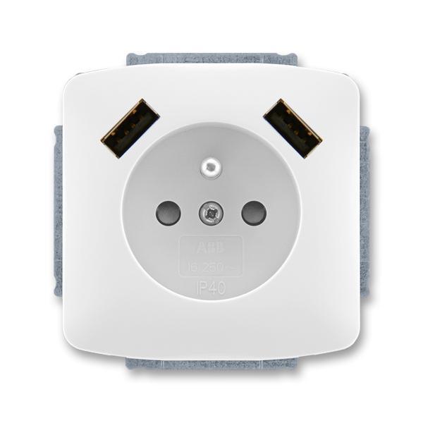 Zásuvka 1násobná s kolíkem, s clonkami, s nabíjením 2x USB