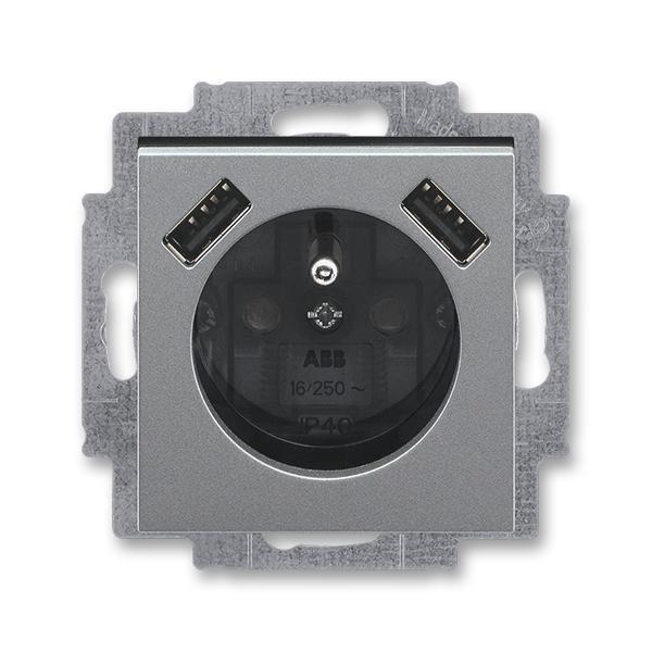 5569H-A22357 69 Zásuvka 1násobná s kolíkem, s clonkami, s nabíjením 2x USB