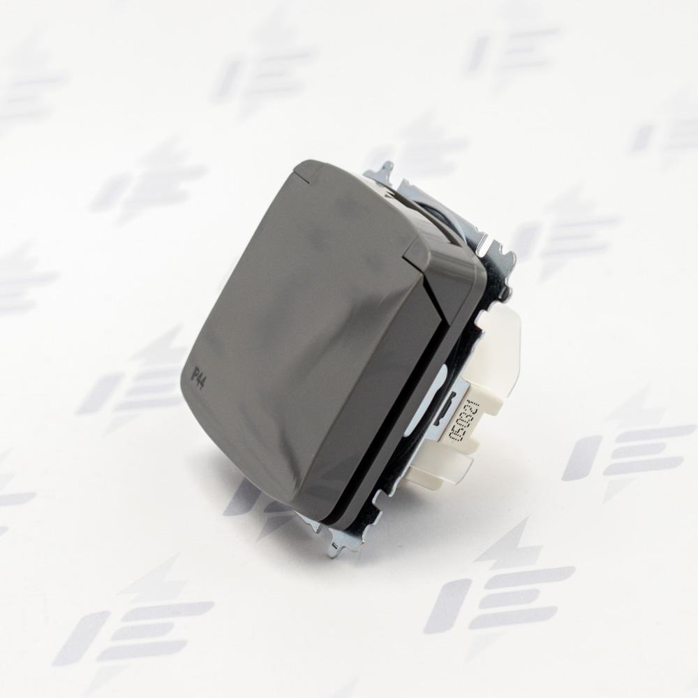 5519A-A02997 S2 Zásuvka jednonásobná s clonkami, s víčkem, IP44, bezšroubové svorky