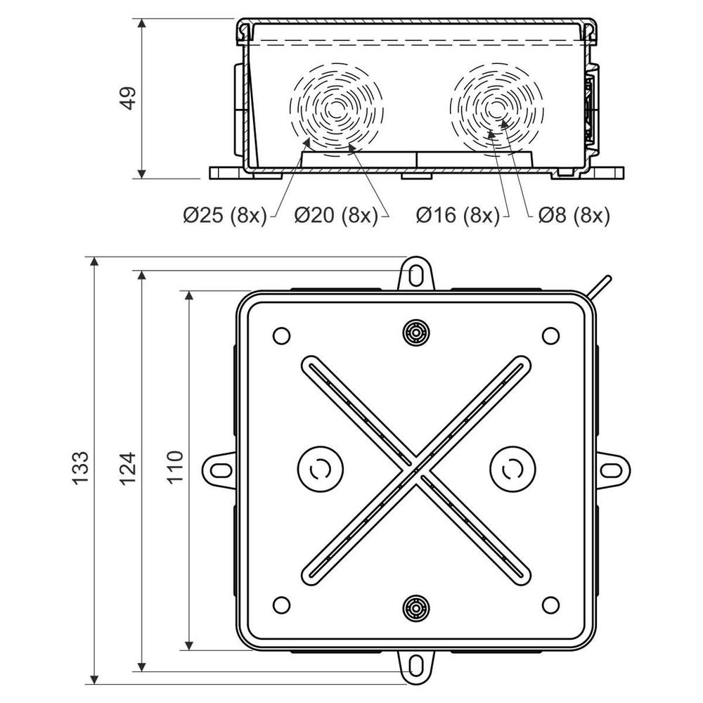 8135_KA KRABICE S KRYTÍM IP 54 (SVĚTLE ŠEDÁ/RAL 7035)