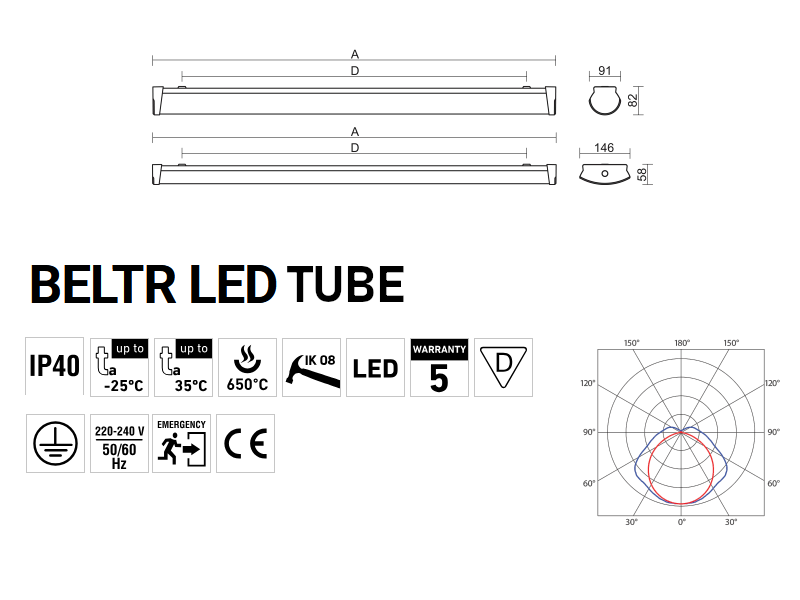 BELTR LED TUBE 2x120