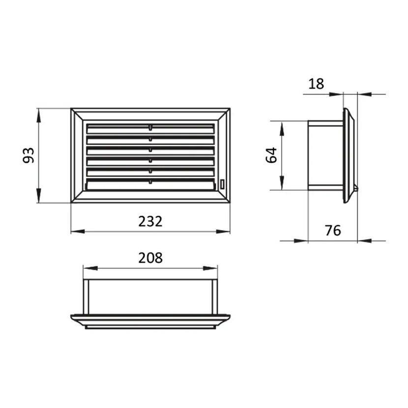 1008195 Mřížka potrubí VENTS 872 - 60x204mm PVC s klapkou