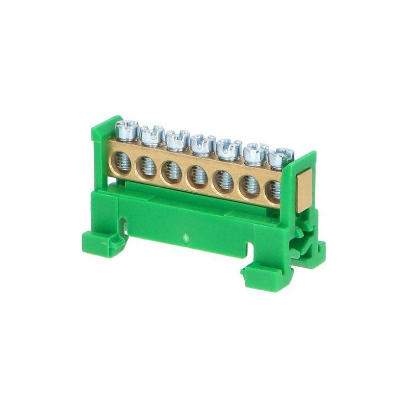 Můstek PE 7 (svorkovnice 7x16mm2), nekrytý IP00, zelený, 63A, na DIN