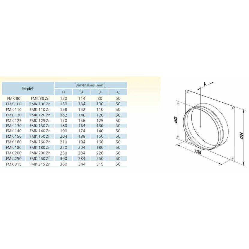 VENTS FMK 125Zn vzduchovod kovový-Příruba čtvercová