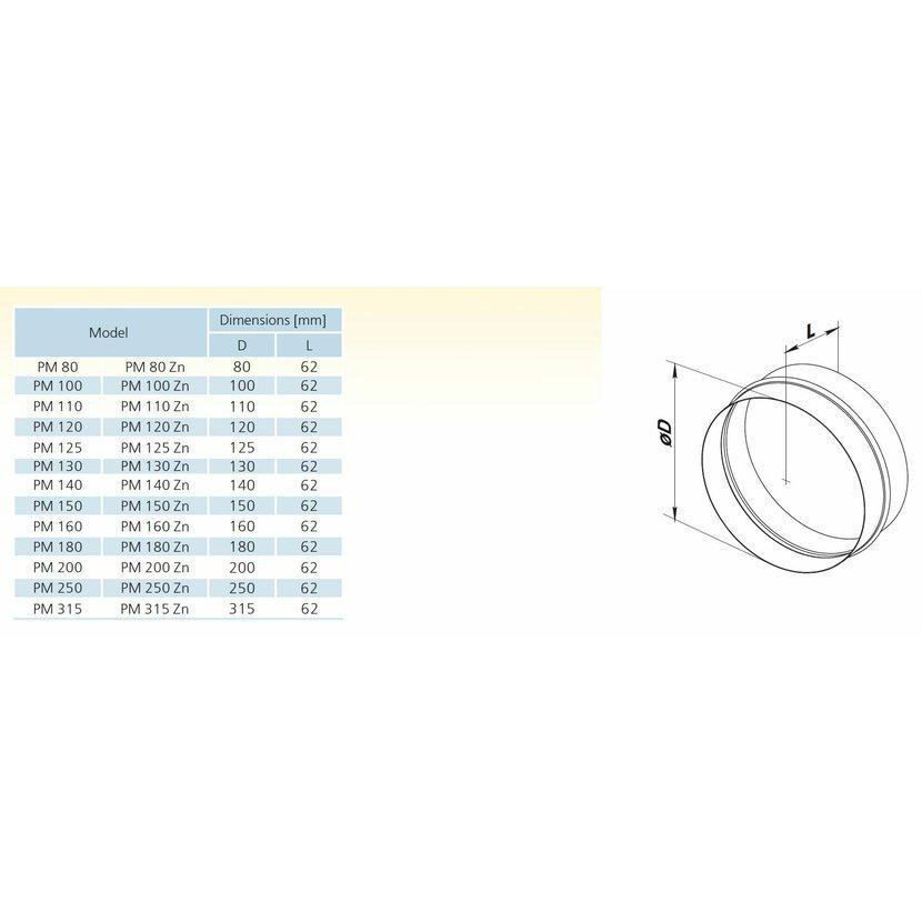 1009940 VENTS PM 125Zn vzduchovod kovový-Spojka kruh 125mm