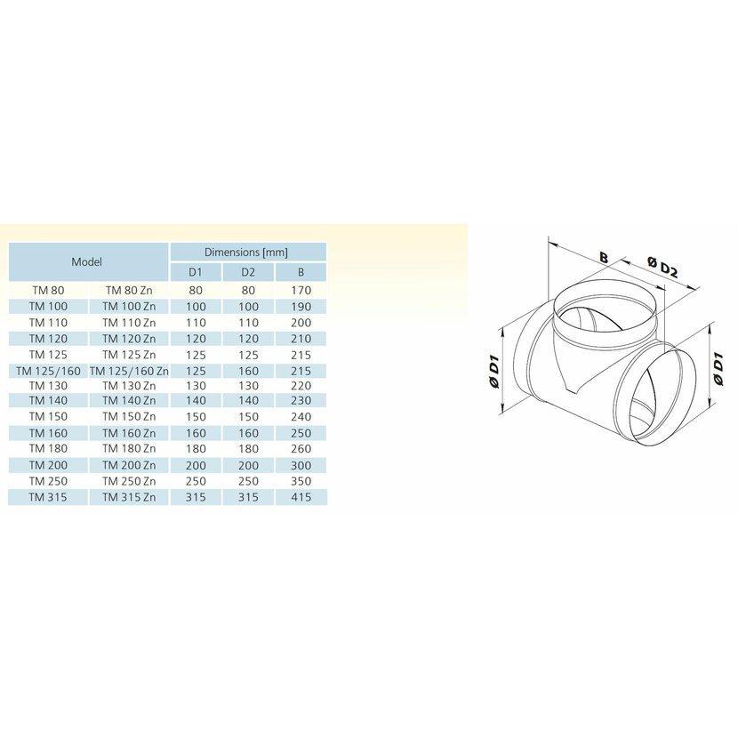 1009935 VENTS TM 150Zn vzduchovod kovový-Spojka T 3x150mm