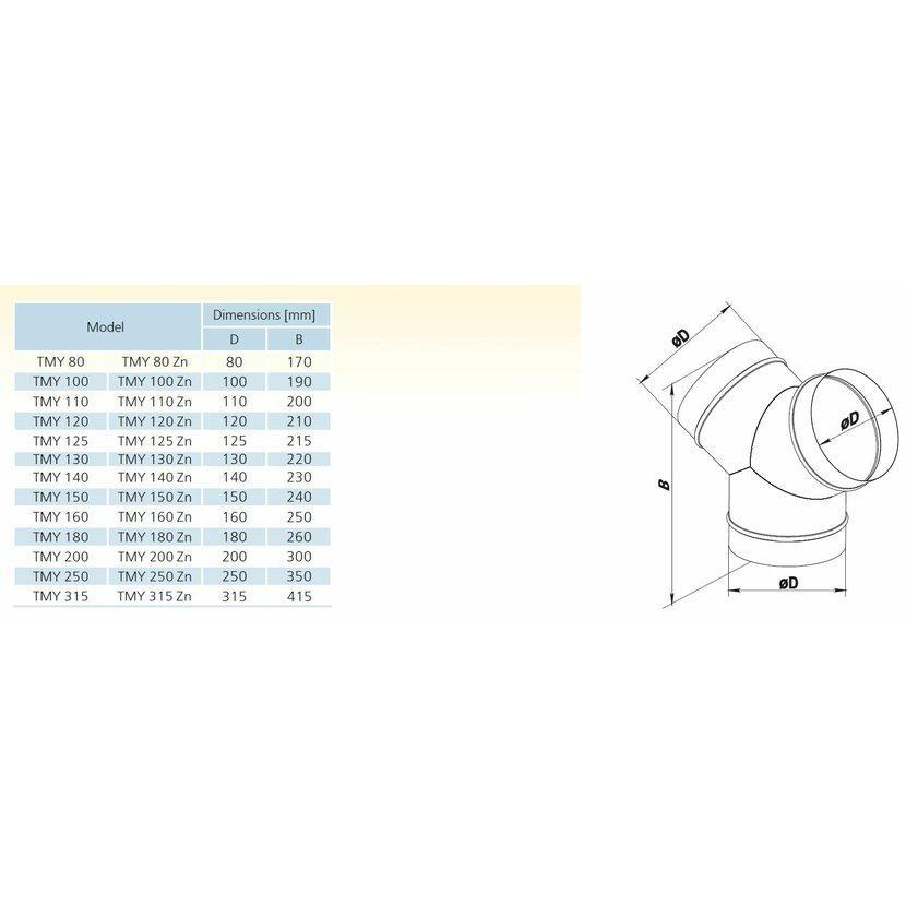 1009937 VENTS TMY 125Zn vzduchovod kovový-Spojka Y 3x125mm