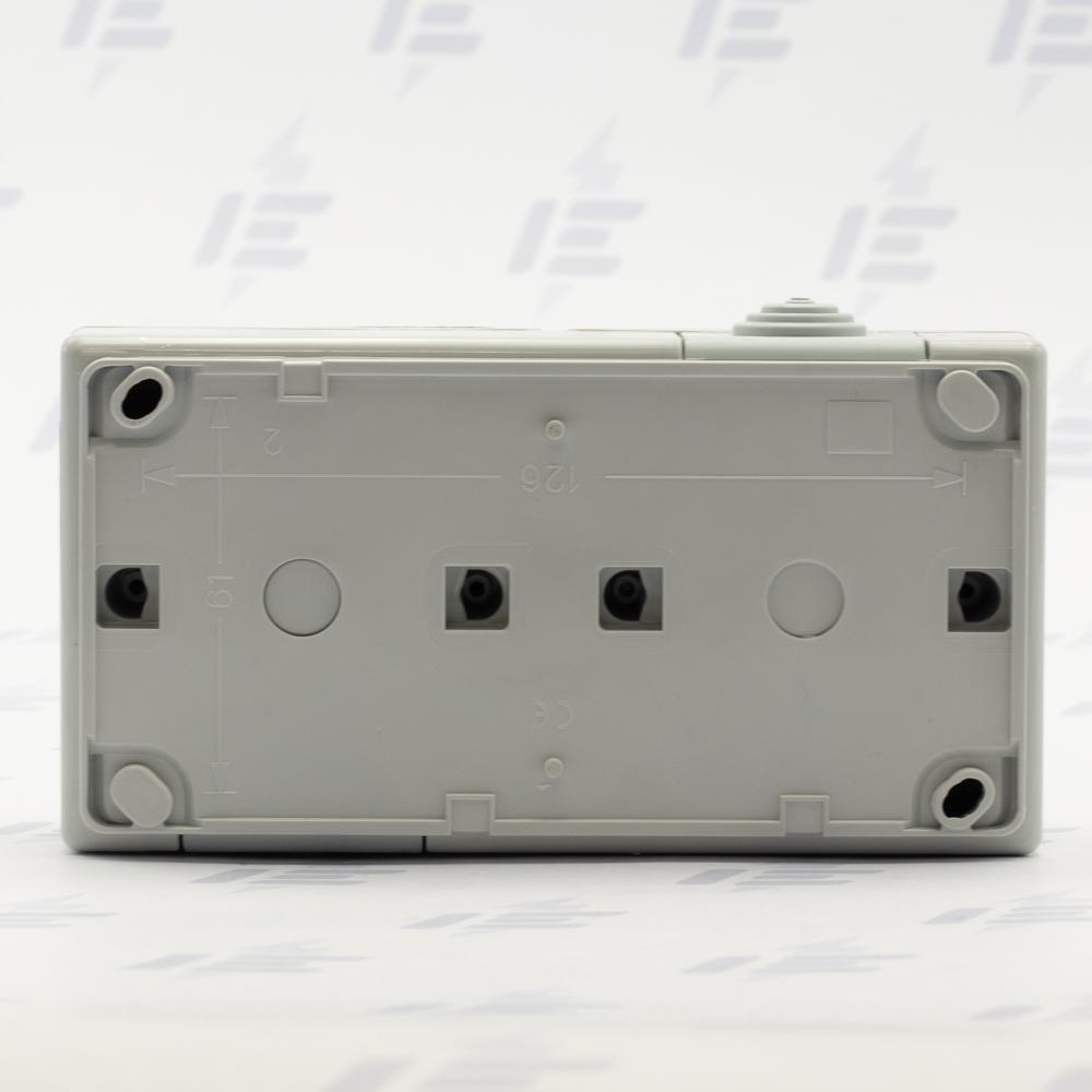 19083 ATLAS IP55 Zásuvka 2x 2P+PE, 2-násobná vodorovná s ochr. kolíkem, šedá