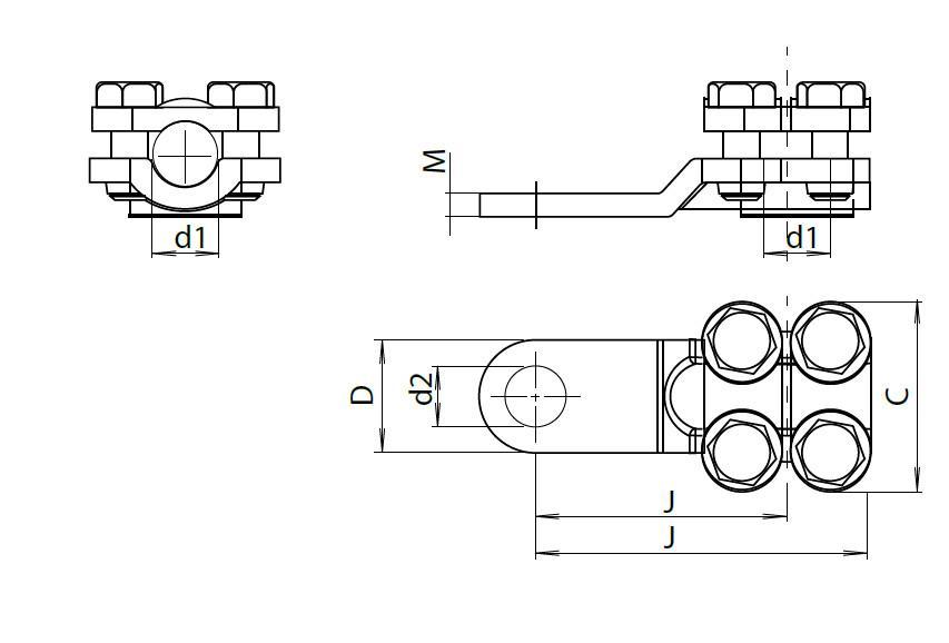 Příložkové kabelové oko, svorník M10, průřez vodiče 70mm2
