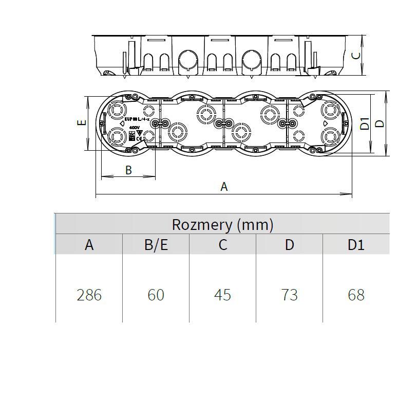 KUP 68LP/4 SK Krabice do sádrokartonu čtyřnásobná, 8ks šroub, 850°C (10011693.00)