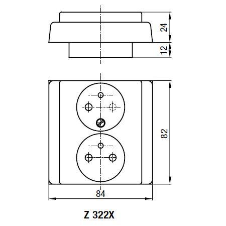 Z 3223-GP Dvojzásuvka pro lištovou krabici pootočená- skořice (0026762)