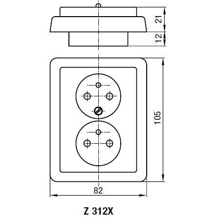 Dvojzásuvka s pootočeným kolíkem - skořice