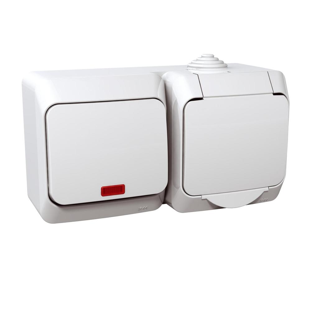 WDE000501 Cedar Plus IP44 - Zásuvka SCHUKO 230V 16A a spínač jednopólový s orientační kontrolkou řazení 1So, 