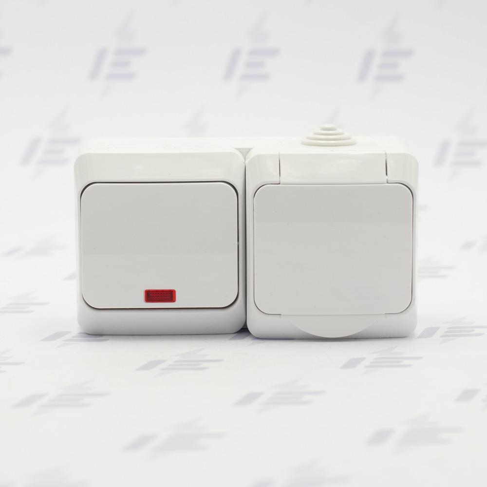 WDE000505 Cedar Plus IP44 - Zásuvka SCHUKO 230V 16A a přepínač střídavý s orientační kontrolkou řazení 6So, b