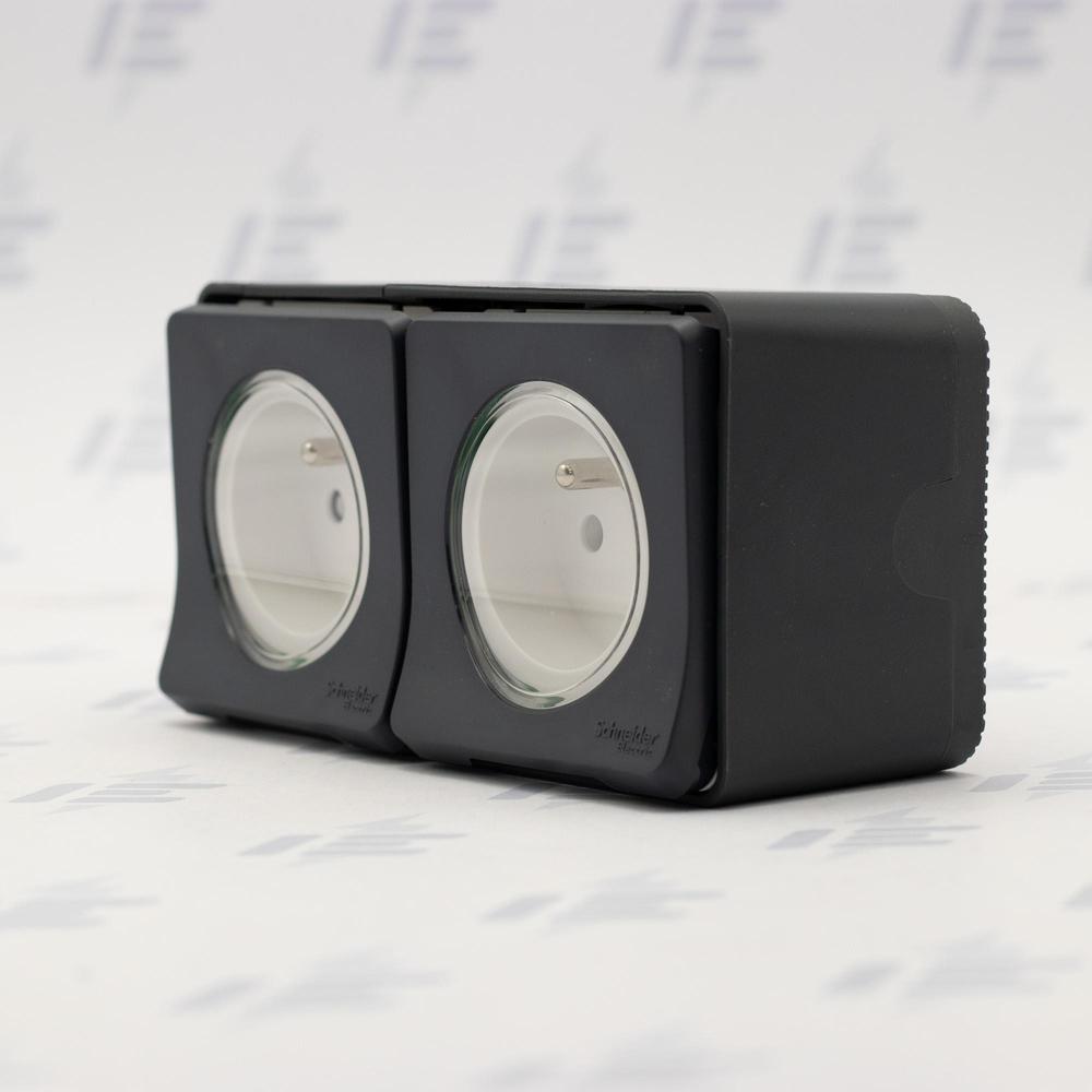 MUR36028 Mureva Styl - Kompletní zásuvka dvojitá 16A 2P+E, clonky, bezšroubová, IP55, povrchová, Antracit