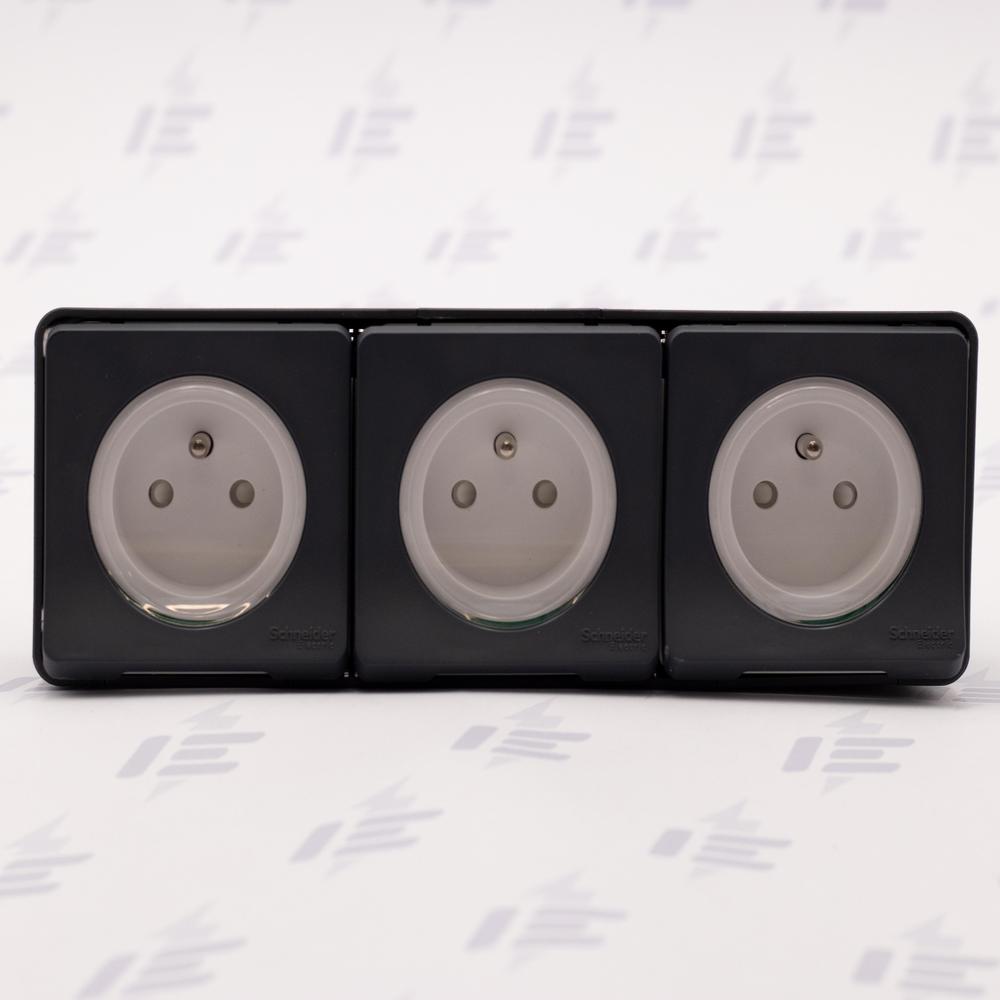 MUR36037 Mureva Styl - Kompletní zásuvka trojitá 16A 2P+E, clonky, bezšroubová, IP55, povrchová, Antracit