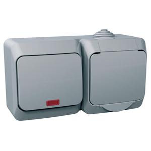 WDE000685 Cedar Plus IP44 - Zásuvka 230V 16A a přepínač střídavý s orientační kontrolkou řazení 6So, šedá