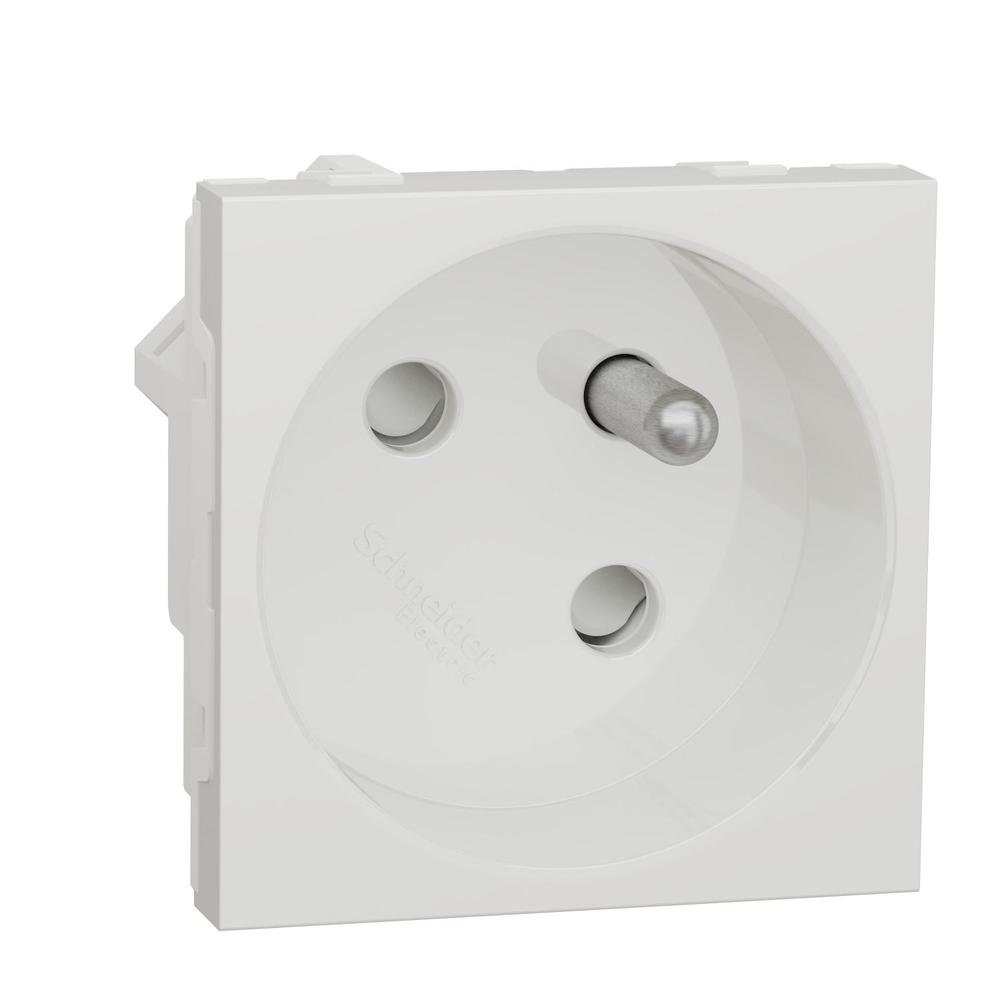 Unica - Zásuvka 45º 250V/16A 2P+E, clonky, bezšroubová, Bílá Antibakteriální