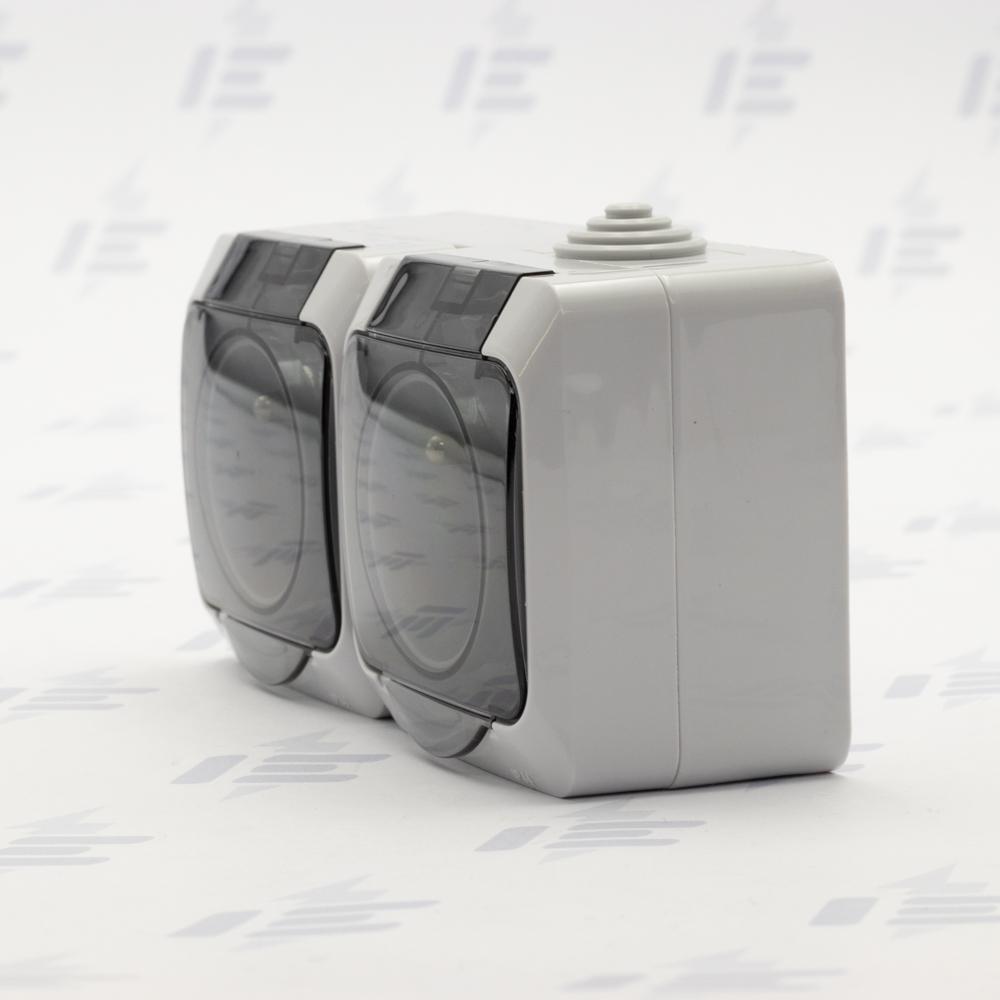 WDE000624 Cedar Plus IP44 - Zásuvka dvojnásobná 230V 16A 2P+PE, šedá s čirým krytem