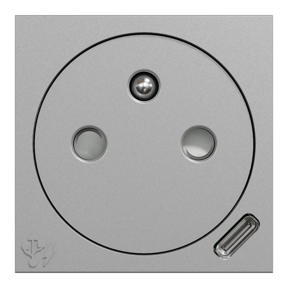 Unica - Zásuvka skrytá 250V/16A + USB C 10.5W, 2.1A, 2M, Aluminium