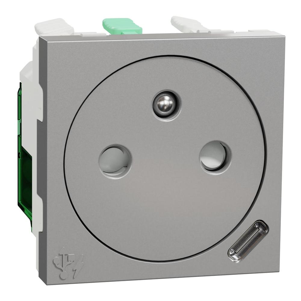 Unica - Zásuvka skrytá 250V/16A + USB C 10.5W, 2.1A, 2M, Aluminium