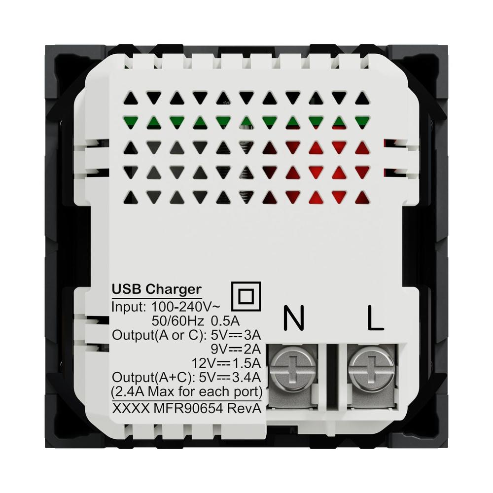 Unica - Dvojitý nabíjecí USB konektor A+C 18W, 2.4A, 2M, Antracit