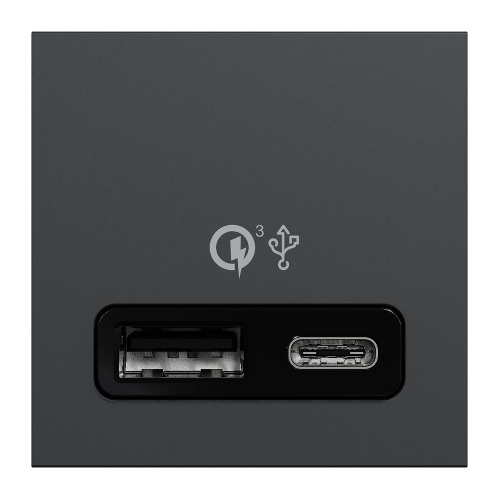 Unica - Dvojitý nabíjecí USB konektor A+C 18W, 2.4A, 2M, Antracit