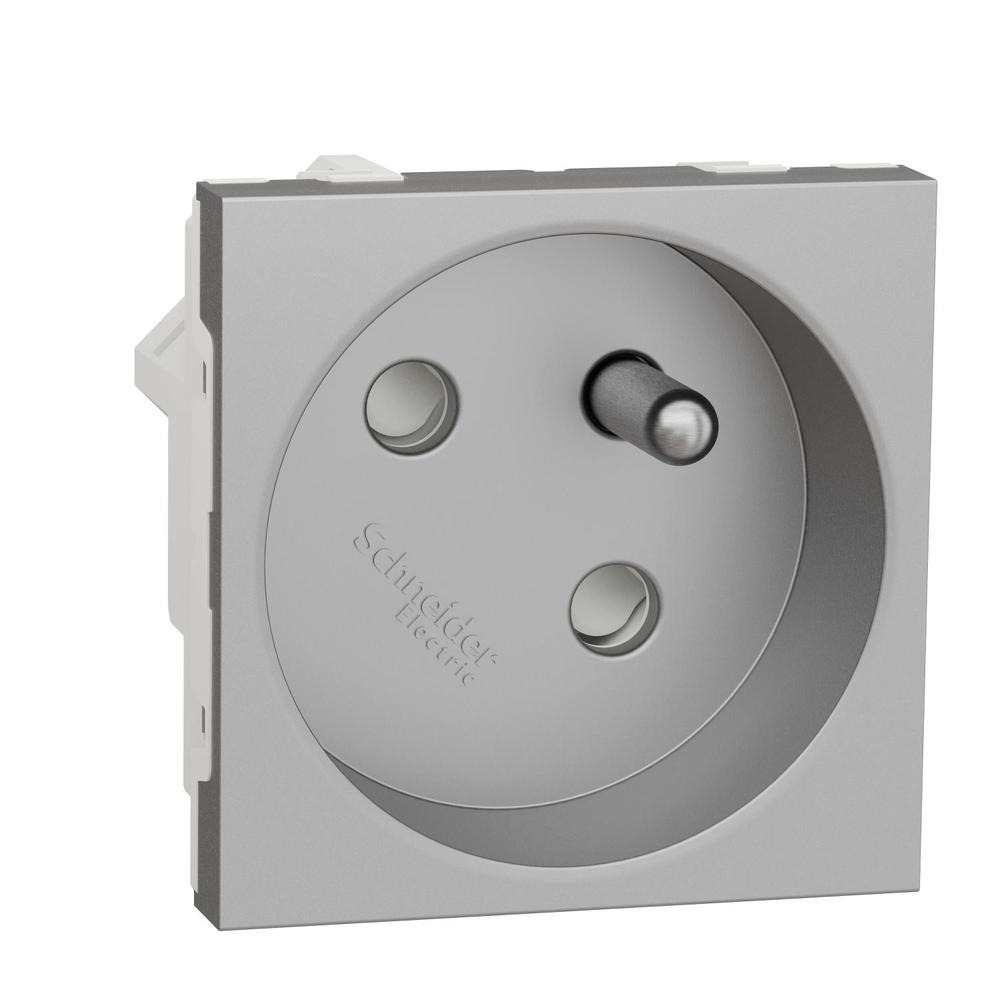 Unica - Zásuvka 45º 250V/16A 2P+E, clonky, bezšroubová, Aluminium