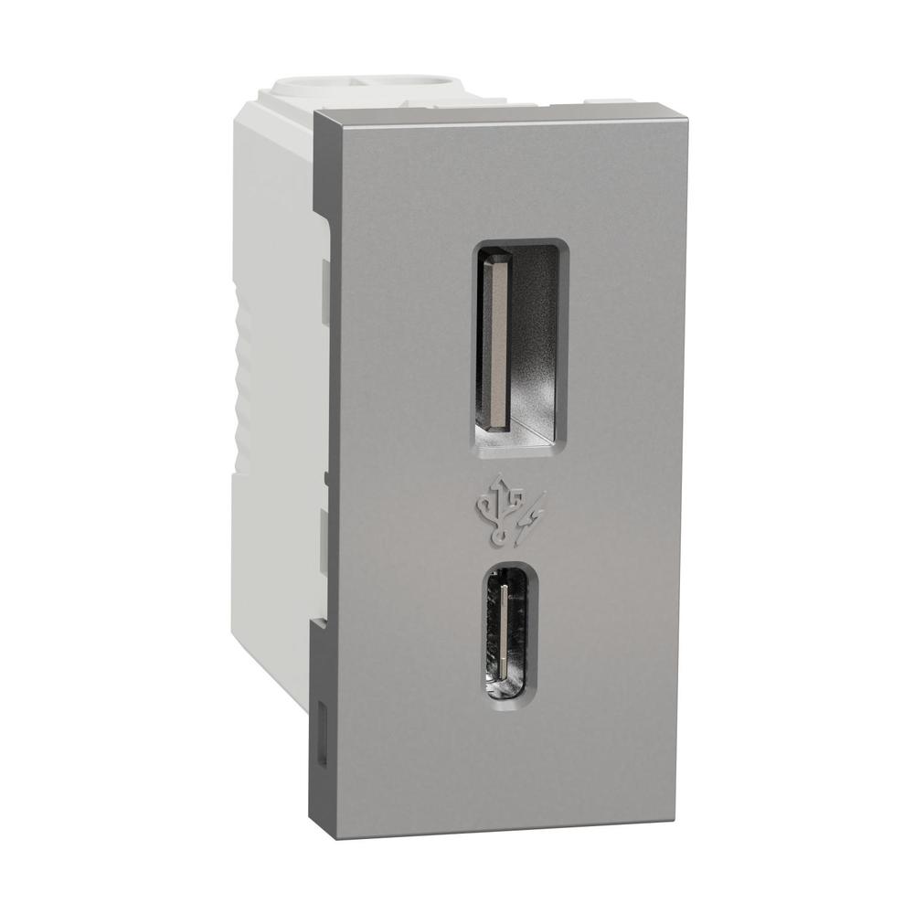 Unica - Dvojitý nabíjecí USB konektor A+C 2.4A, 1M, Aluminium