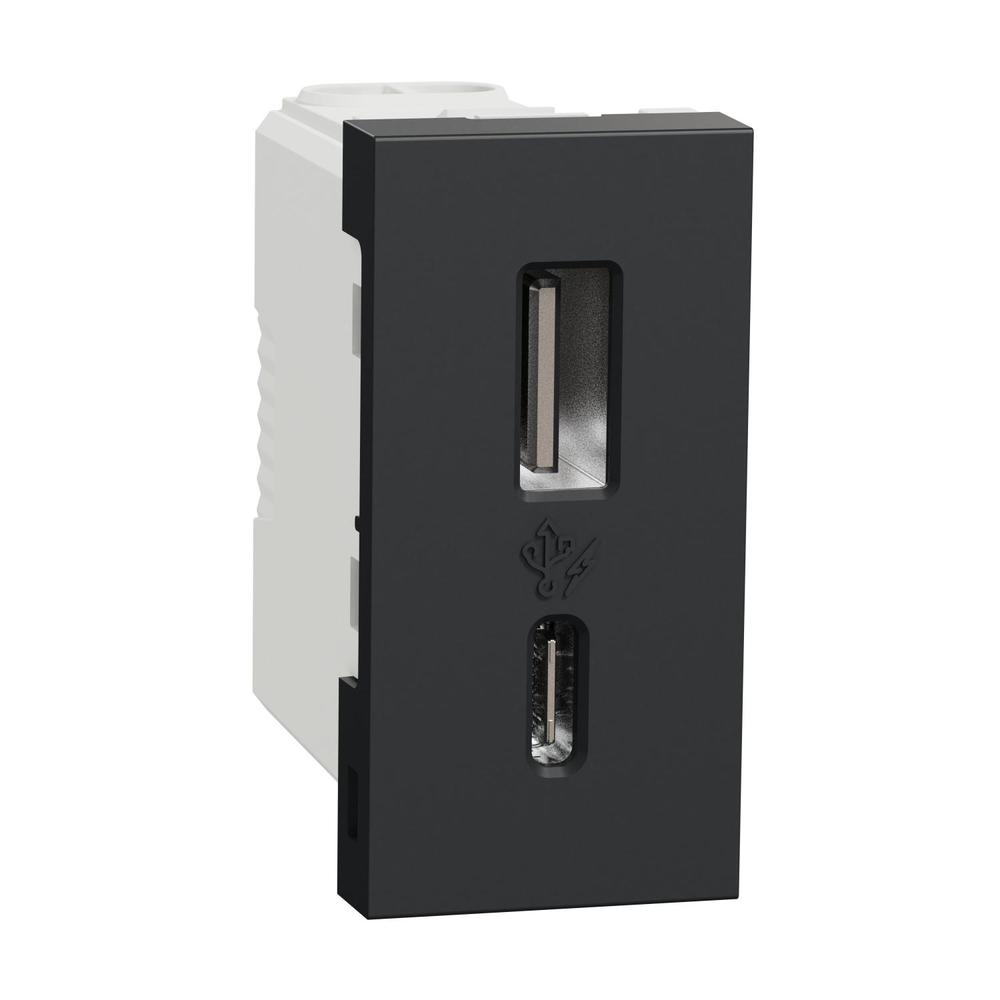 Unica - Dvojitý nabíjecí USB konektor A+C 2.4A, 1M, Antracit