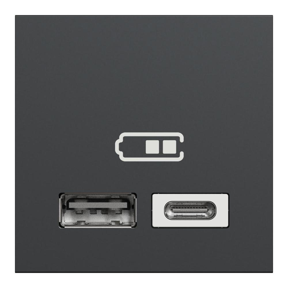 Unica - Dvojitý nabíjecí USB konektor A+C 2.4A, 2M, Antracit