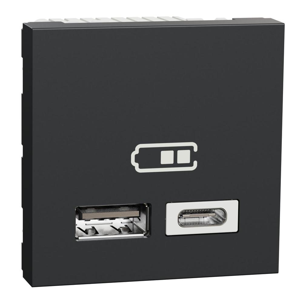 Unica - Dvojitý nabíjecí USB konektor A+C 2.4A, 2M, Antracit