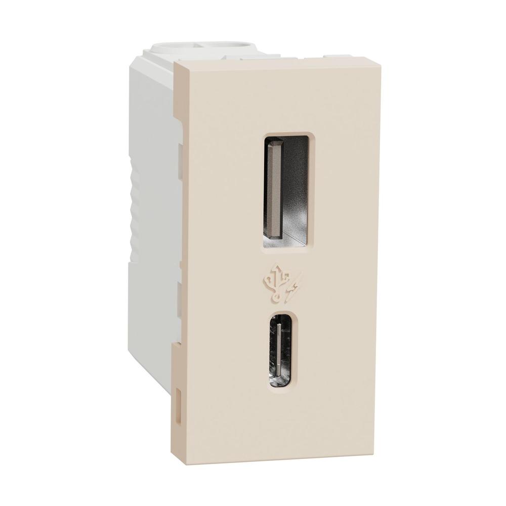 Unica - Dvojitý nabíjecí USB konektor A+C 2.4A, 1M, Béžový