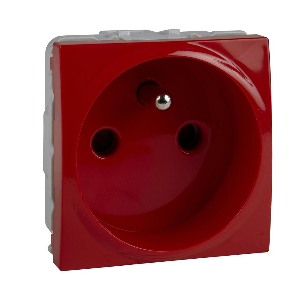 Unica - Zásuvka 230V/16A, 2P+PE clonky, Červená
