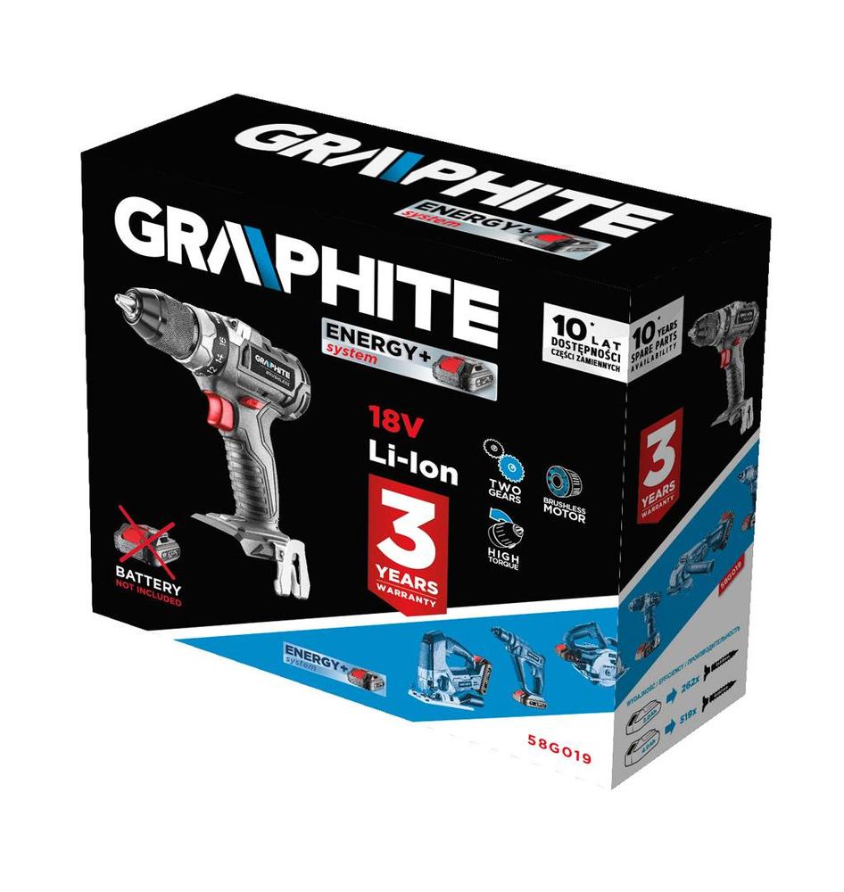 aku šroubovák bezuhlíkový motor, bezpříklep  Energy+ 18V, Li-Ion, bez baterie Graphite