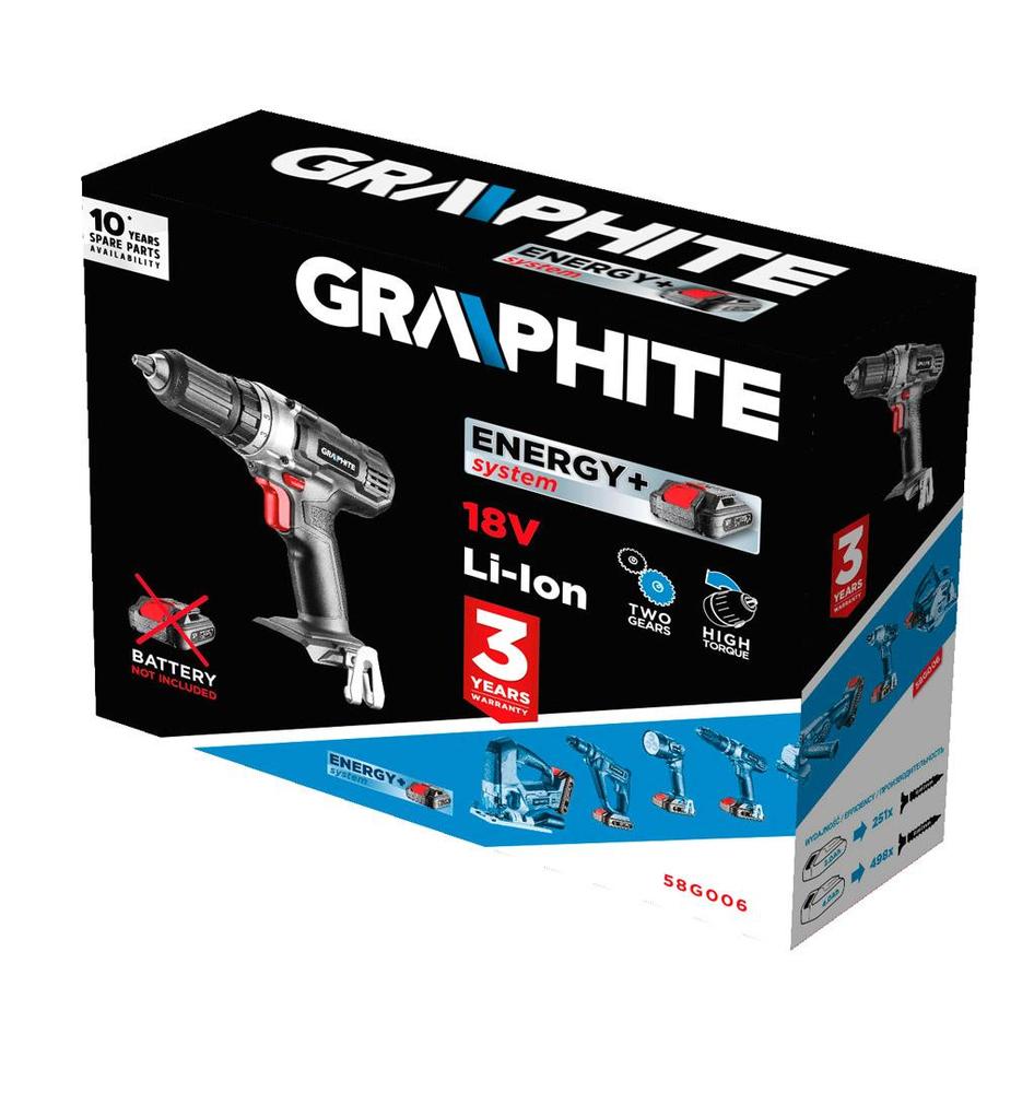 aku vrtačka Energy+ 18V, Li-Ion, 13mm rychloupínací sklíčidlo, bez baterie