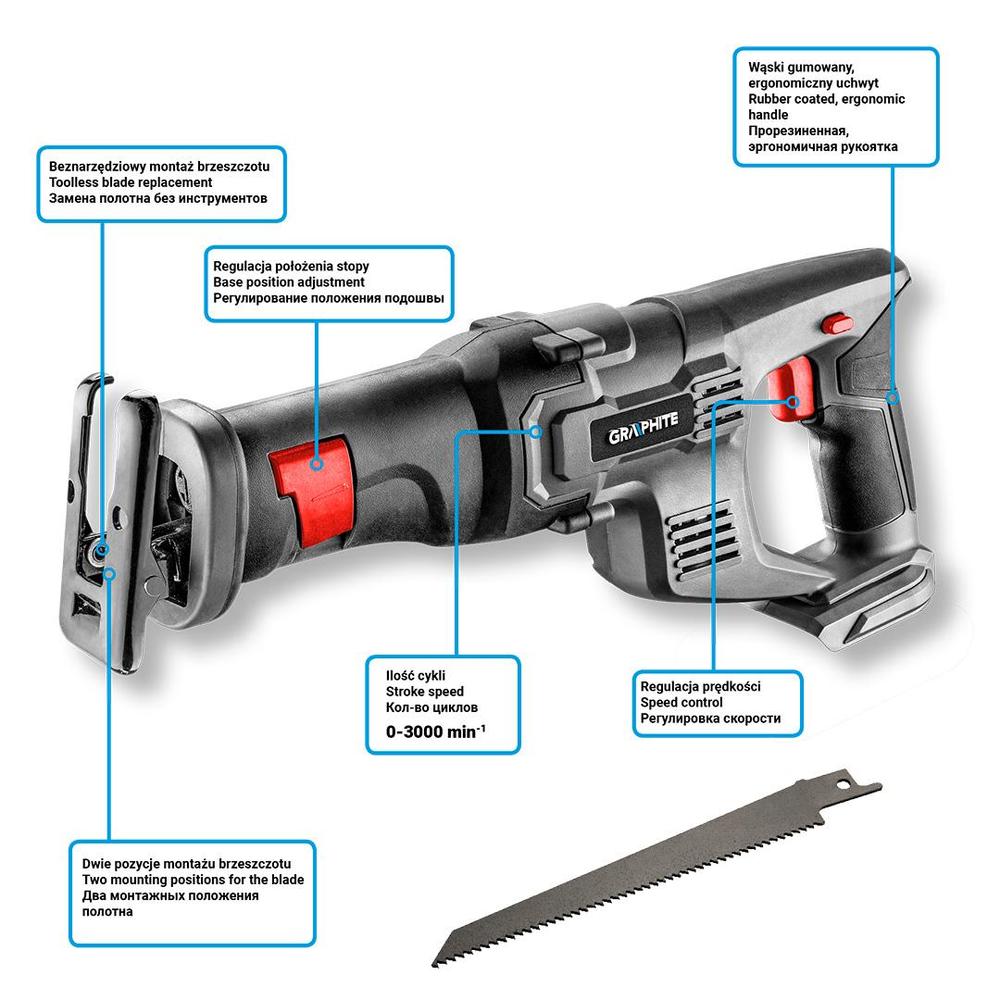 58G017 aku pila ocaska Energy+ 18V, Li-Ion, bez baterie Graphite