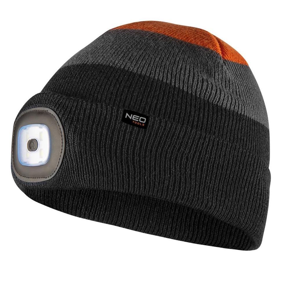 Cap with LED flashlight, black-gray-orange WARM