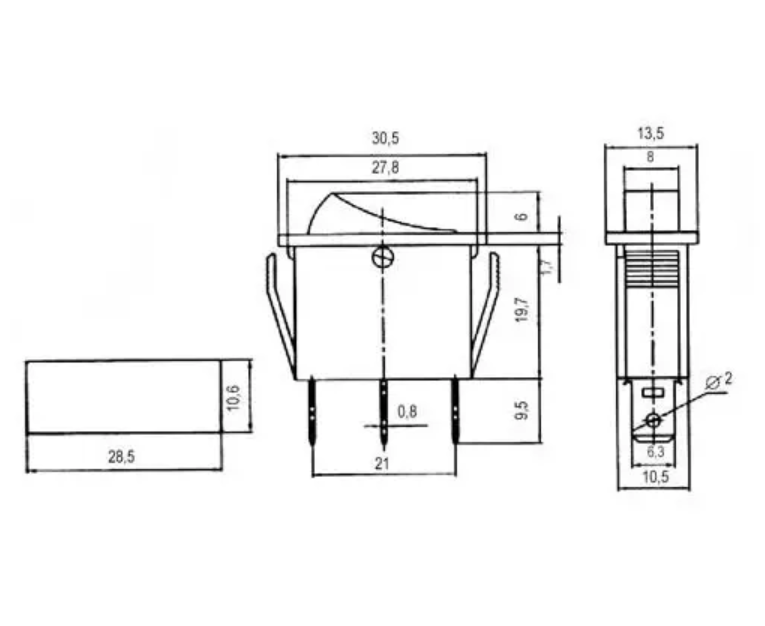 Přepínač 2p./3pin ON-OFF 250V/15Aru