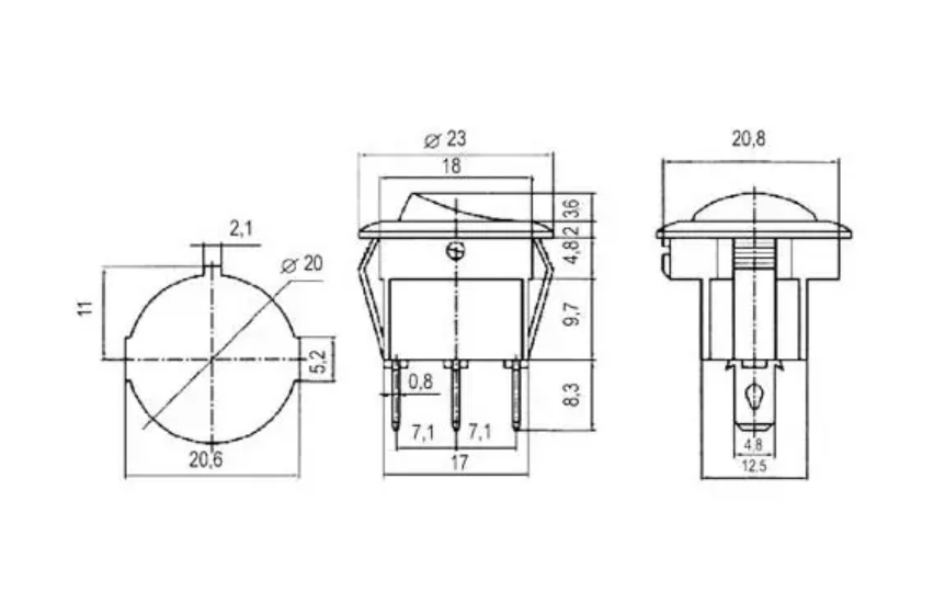 Přepínač 2p./2pin ON-OFF 250V/6A č.