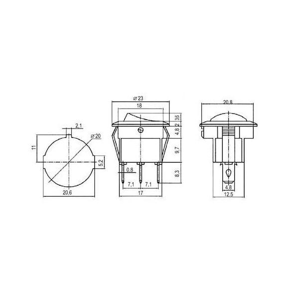 Přepínač 2p./3pin ON-OFF 250V/6Azel.02620016