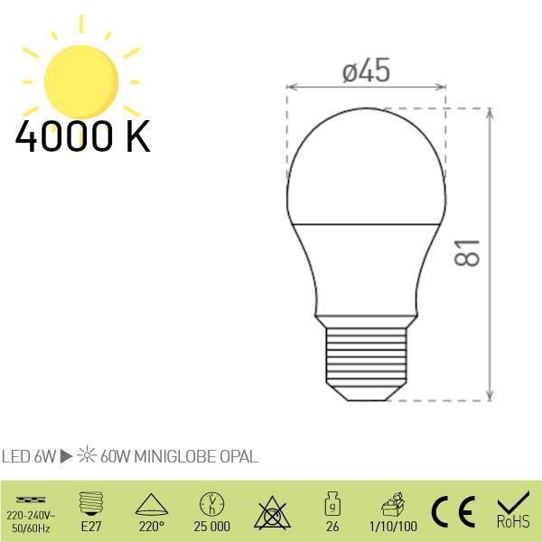 DAISY LED MINIGL. 6W E27 NW