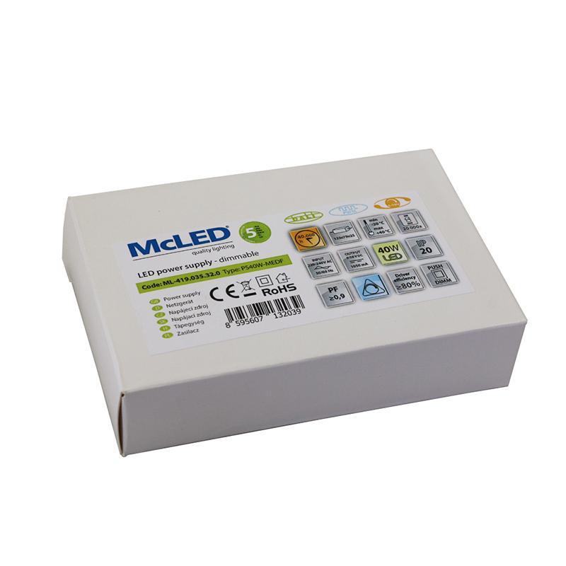 ML-419.035.32.0 DALI stmívatelný driver 40 W, PF 0,9, výstupní napětí DC6-58V, výstupní proud 700-1200 mA