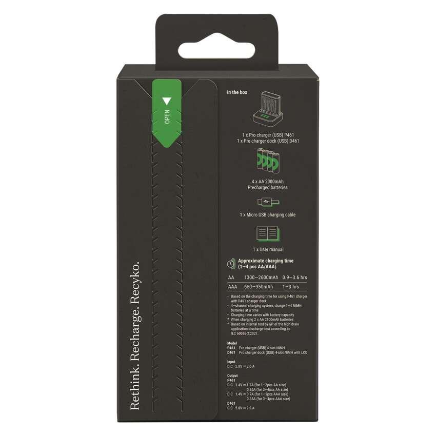 B50460D Nabíječka baterií GP Pro P461 + 4× AA Rec Pro + DOCK (1604846114)