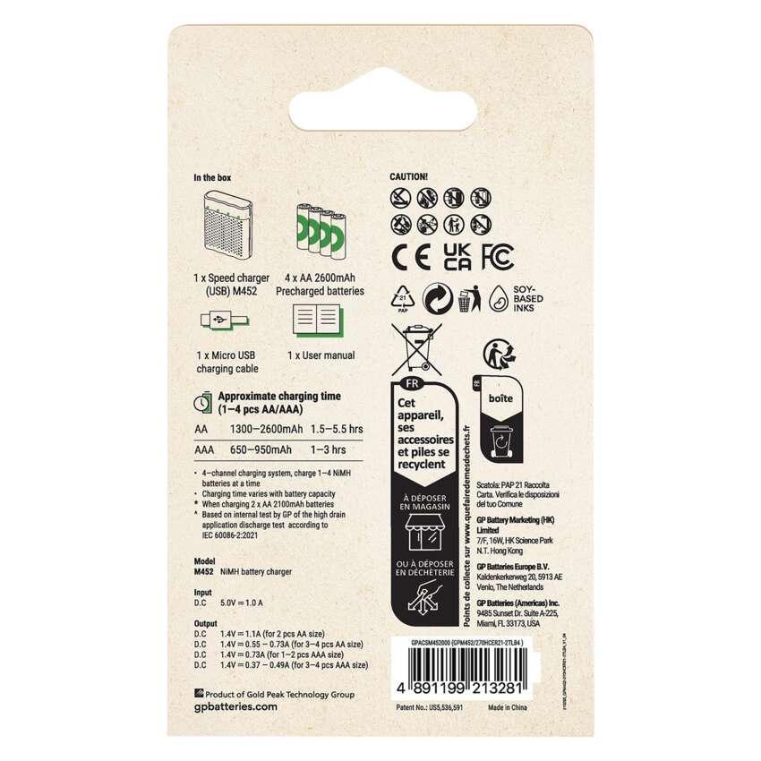 B50457 Nabíječka baterií GP Speed M452 + 4× AA REC 2600 (1604845210)