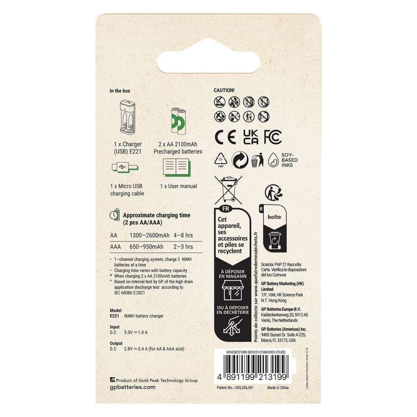 B50224 Nabíječka baterií GP Eco E221 + 2× AA REC 2100 (1604822110)