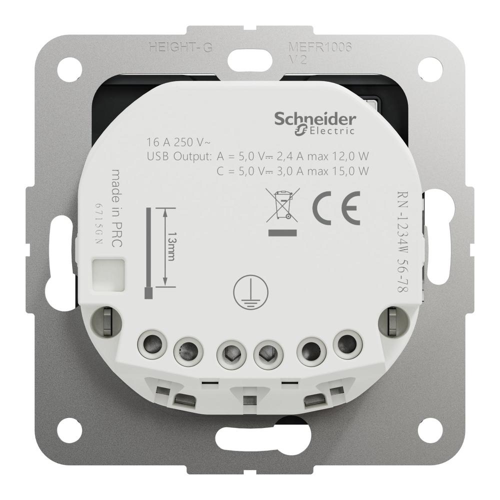 Zásuvka 16A s USB A+C 3A, Antracit