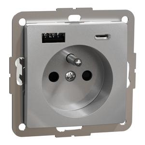 SDD113072 Zásuvka 16A s USB A+C 3A, Alu