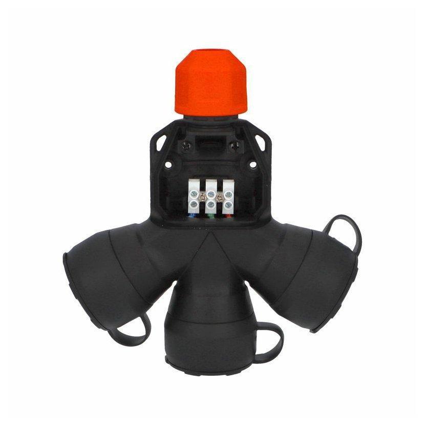 Adaptér trojnásobný 188F IP54/250V/16A - domovní, 3P svorka, černý, robustní - SOLID PRO