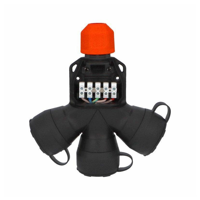 Adaptér trojnásobný 188F-5 IP54/400V/16A - domovní, 5P svorka, černý, robustní - SOLID PRO